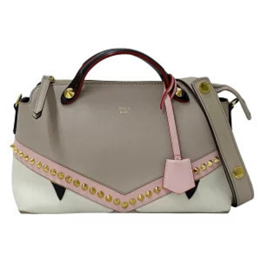 Fendi Bag Handbag Shoulder Leather By The Way Bugs Eye Greige Gray Beige Studs